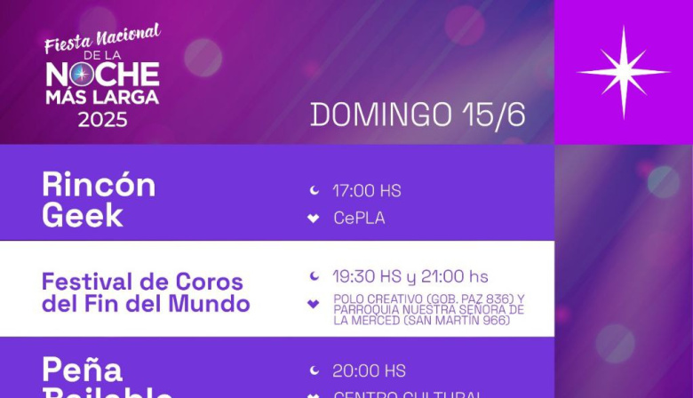 Calendario de la 1° noche de la fiesta nacional de la "Noche Más Larga"