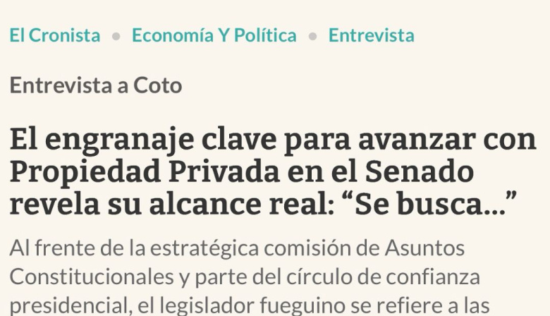 Destacan el perfil dialoguista de Coto en el Senado de la Nación
