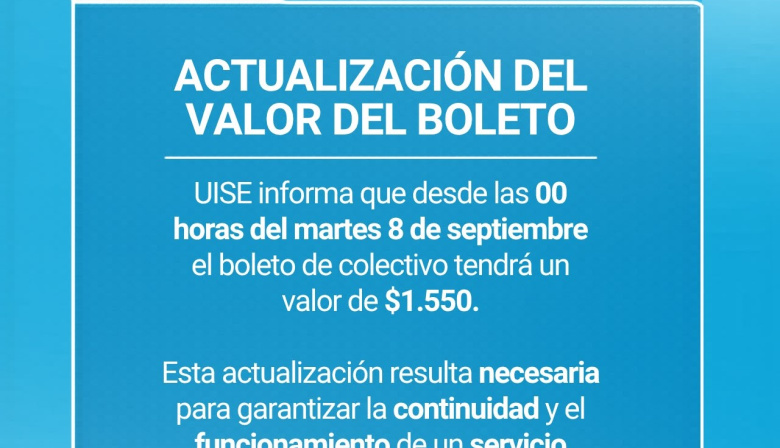 Desde este martes el boleto de colectivo pasará a costar $1550