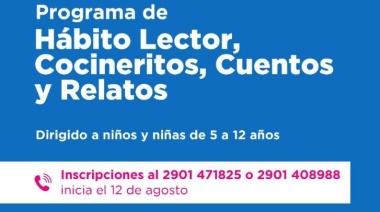 El Municipio abre las inscripciones al programa de hábito lector: Cocineritos, Cuentos y Relatos