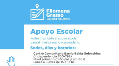 Inscripciones abiertas para el programa de apoyo escolar "Filomena Grasso"