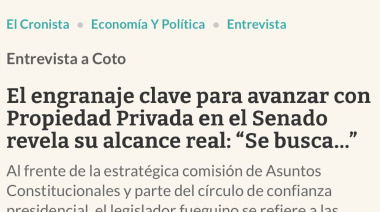 Destacan el perfil dialoguista de Coto en el Senado de la Nación