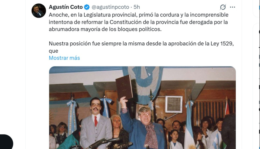 Coto destacó la acción legislativa que abrogó la ley que convocaba a elecciones constituyentes 