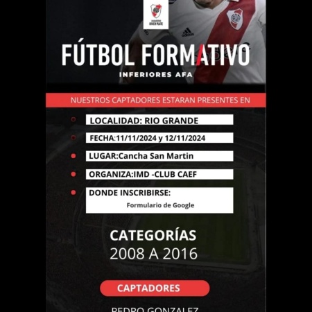 River Plate probará jugadores de las categorías 2008 a la 2016 en Ushuaia y Río Grande