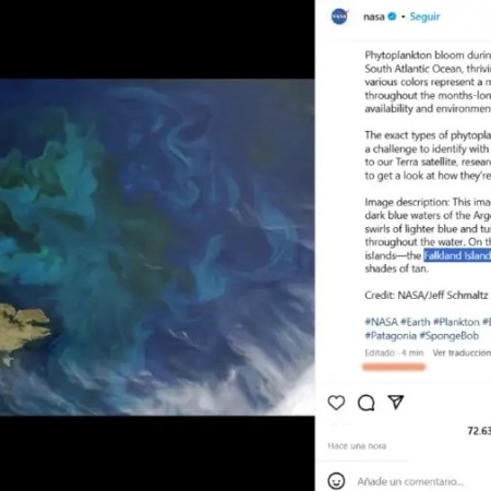 La NASA llamó "Falklands" a las Islas Malvinas y lo corrigió por los comentarios