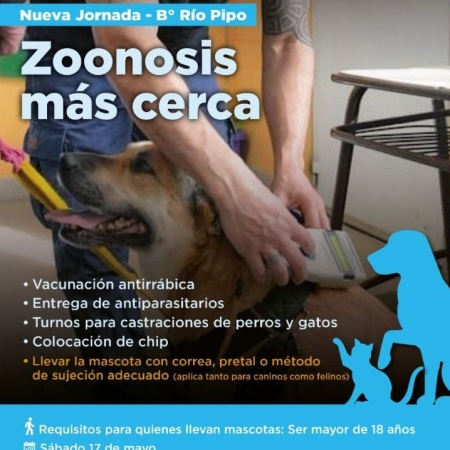 El Municipio realizará una nueva jornada "Zoonosis más cerca"en el barrio Río Pipo