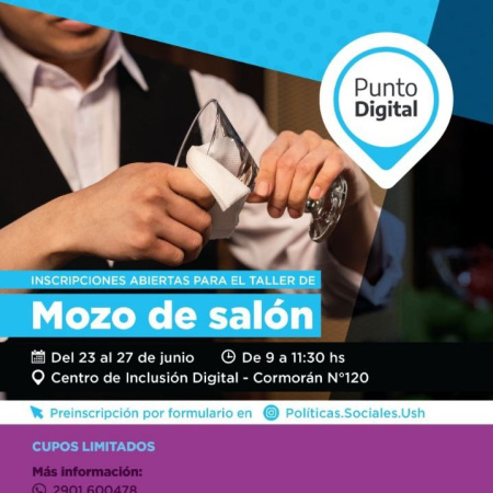 El Municipio brindará un taller gratuito de mozo de salón