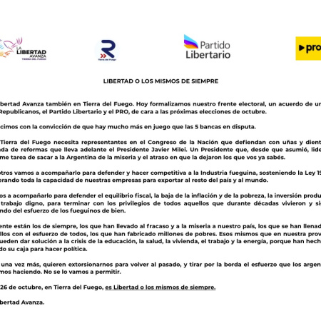La Libertad Avanza formalizó su frente electoral en Tierra del Fuego
