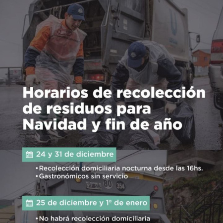La Municipalidad informa los horarios especiales de recolección de residuos para fin de año