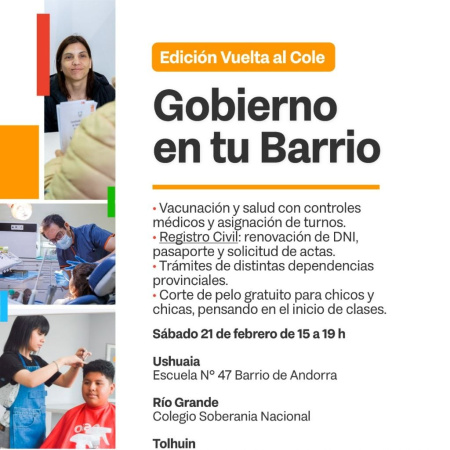 "Gobierno en tu Barrio" llega este sábado a Ushuaia, Tolhuin y Río Grande