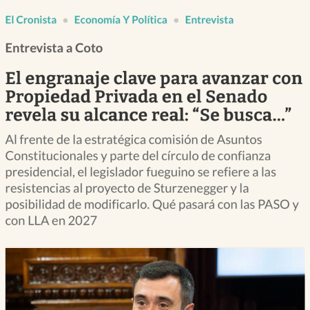 Destacan el perfil dialoguista de Coto en el Senado de la Nación