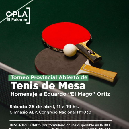 El Municipio invita a participar del Torneo Provincial Abierto de Tenis de Mesa