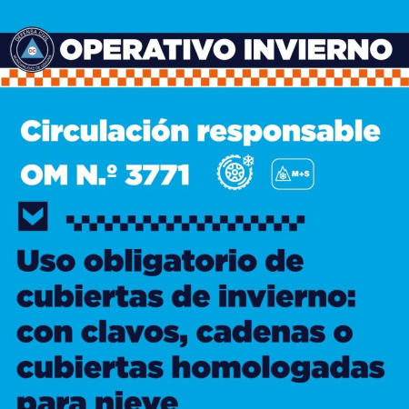 La Municipalidad informa que a partir del 15 de mayo será obligatorio el uso de cubiertas de invierno