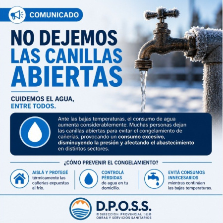 Se solicita el uso responsable del agua potable durante el invierno