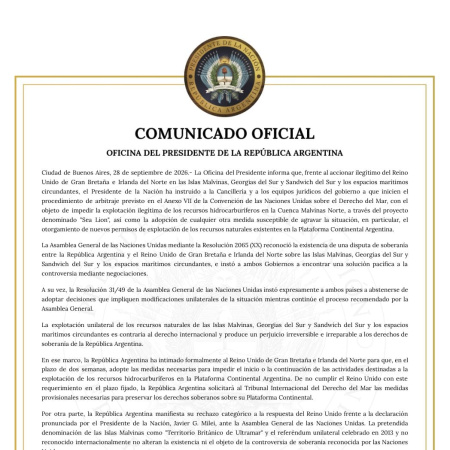 Milei advirtió a Reino Unido que recurrirá al fuero internacional si no para con el proyecto "Sea Lion"